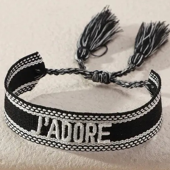 J'Adore Bracelet Cotton Weave Adjustable Handstitched Festival Embroidery New - Picture 2 of 3